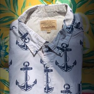 Anchor print short sleeve button down shirt